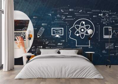 Online education concept with person using a laptop on a white table Wall mural