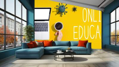 Online education with laptop computer with viruses Wall mural