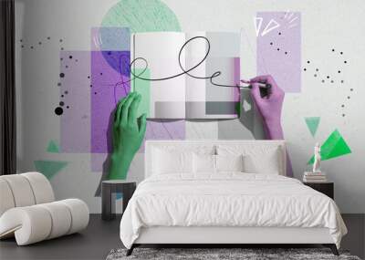 Person writing in a notebook - Photo collage design Wall mural