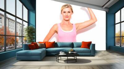 Powerful young fit woman on a white background Wall mural