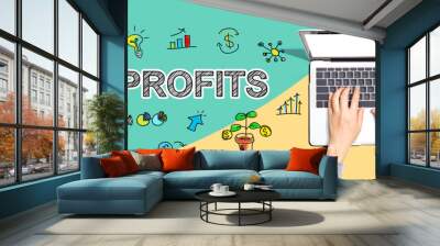 Profits with person using a laptop computer Wall mural