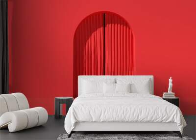 Red curtain - Monochrome minimal theme - 3D render illustration Wall mural