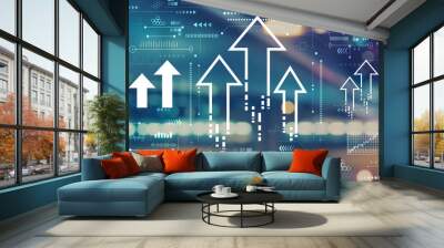 rising arrow theme with blurred city abstract lights background Wall mural