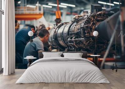 Rocket engineers building a rocket in an aerospace factory Wall mural