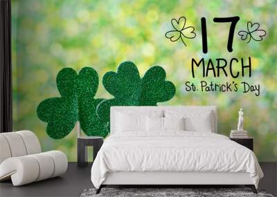 Saint Patricks Day shiny green clovers Wall mural