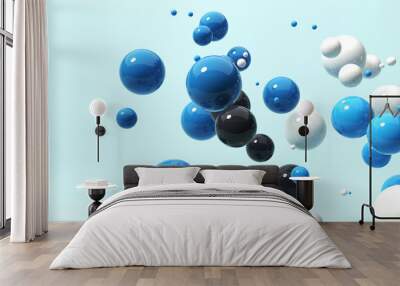 Scattered floating colored spheres on a vibrant background - 3D render Wall mural