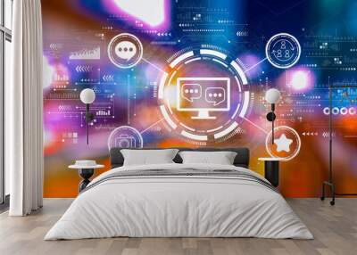 Social media theme with urban city lights at night Wall mural