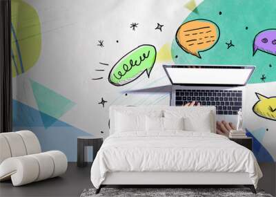 Speech bubbles and a laptop computer Wall mural