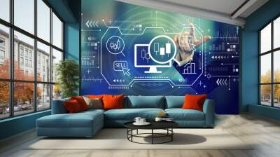 Stock trading concept with a businessman in an office Wall mural