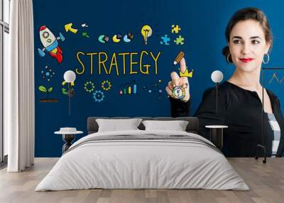 Strategy concept with business woman Wall mural