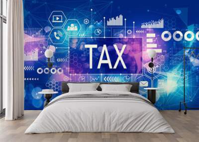 Tax theme with technology blurred abstract light background Wall mural