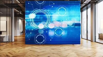 Tech Circle with blurred abstract lights at night  Wall mural