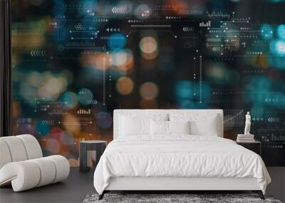 Technology screen with blurred city abstract lights background Wall mural