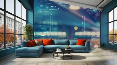 Technology screen with blurred city abstract lights background Wall mural