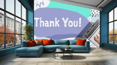 Thank you message with person using a laptop computer Wall mural