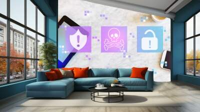 Virus and scam theme with a tablet computer and smart phone Wall mural