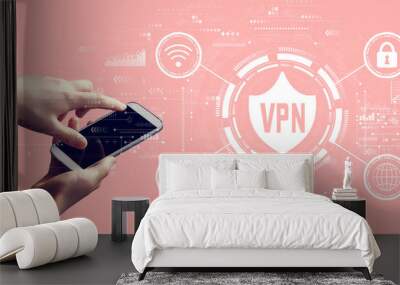 VPN concept with person holding a white smartphone Wall mural