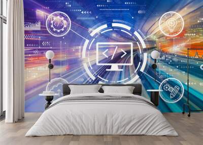 Web development concept with abstract high speed technology POV motion blur Wall mural