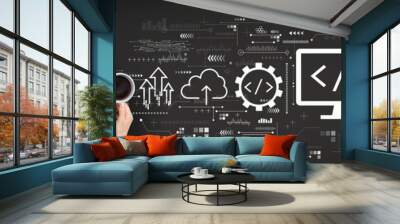 Web development concept with person using a laptop computer Wall mural