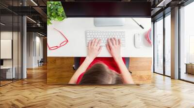 Woman working in her home office from above Wall mural