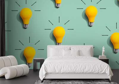 Yellow light bulb pattern with shadow - flat lay Wall mural