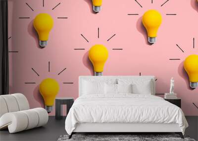 Yellow light bulb pattern with shadow Wall mural