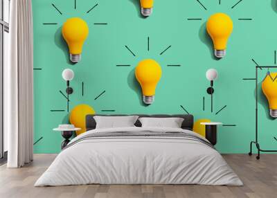 Yellow light bulb pattern with shadow Wall mural