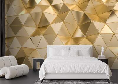 geometric pattern with triangular shapes in gold-colored metal. Wall mural