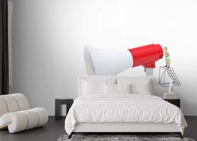 girl using megaphone for announcing with copy space Wall mural