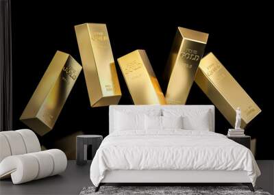 Luxurious gold bars on black background Wall mural