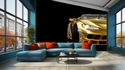 luxury gold colored sports car, copyspace. Wall mural