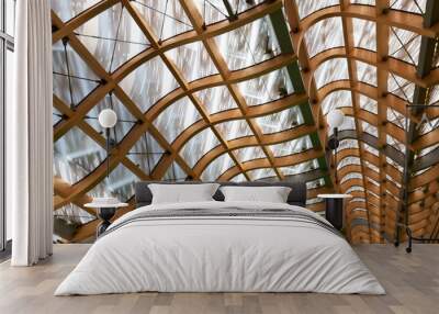 modern curved structure wood glass, roof futuristic building Wall mural