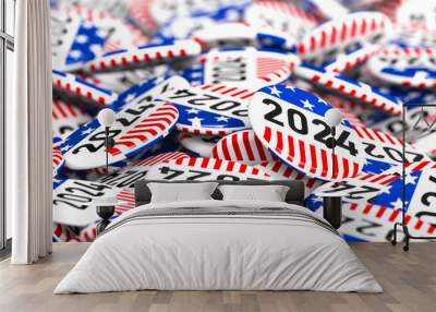 Pile of 2024 election campaign buttons featuring the american flag Wall mural