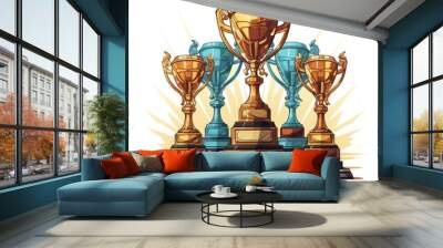 The trophy is for the champions in cartoon style Wall mural