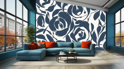 Black and white seamless pattern with flowers. Wall mural