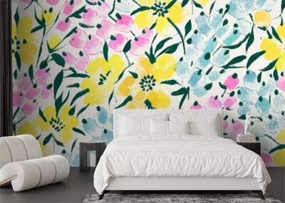 Seamless pattern with watercolor flowers. Wall mural