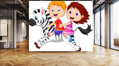 Boy and girl riding a zebra Wall mural