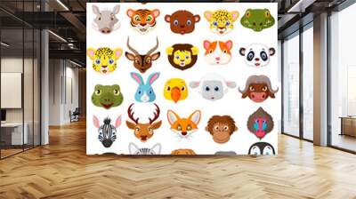 Cartoon animal head collection set Wall mural