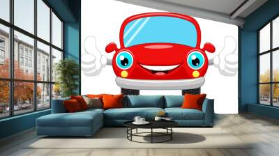 Cartoon car gives thumbs up Wall mural