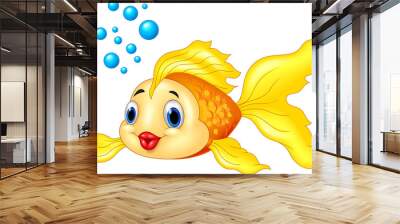 Cartoon cute golden fish isolated on white background Wall mural