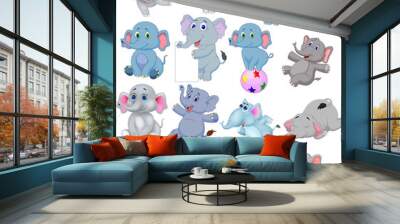 Cartoon elephants collection with different actions Wall mural