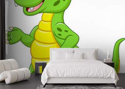 Cartoon funny green dinosaur Wall mural