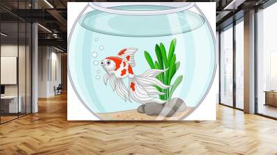 Cartoon goldfish swimming in fishbowl Wall mural