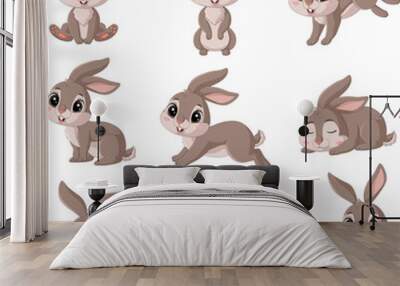 Cartoon happy rabbit collection set Wall mural