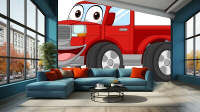 Cartoon red pickup truck mascot Wall mural