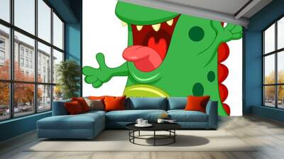 Cute green monster cartoon Wall mural