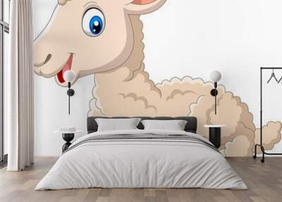 Cute lamb cartoon sitting isolated on white background Wall mural