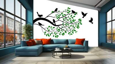 Illustration of tree branch with bird silhouette Wall mural