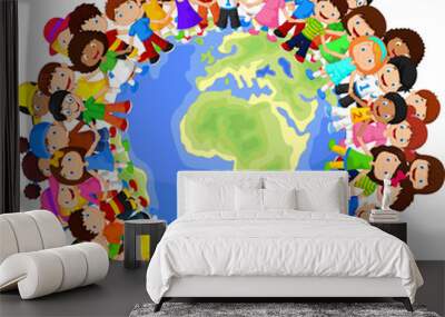 Multicultural children on planet earth Wall mural