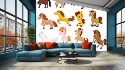 Set of cute cartoon horse isolated on a white background Wall mural